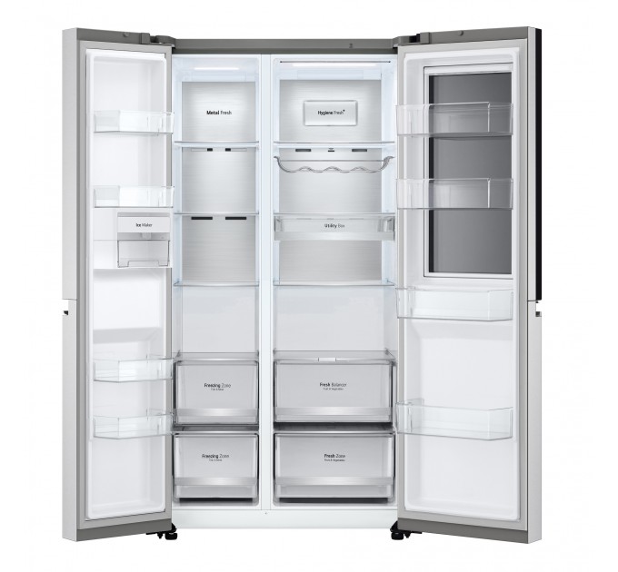 Холодильник LG SBS, 179x91х74, холод.отд.-416л, мороз.отд.-239л, 2дв., F, NF, инв., диспл внутр., зона св-ти, Door in door, нерж