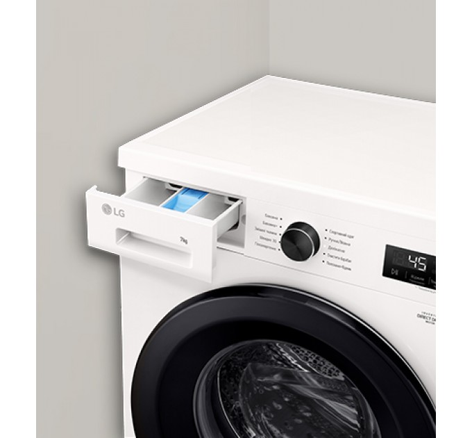 Стиральная машина LG фронтальная, 7кг, 1200, A+++, 44см, дисплей, пар, инвертор, белый