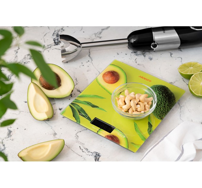 Весы ARDESTO кухонные Avocado, 5кг, AAAx2 в компл, стекло, многоцветный