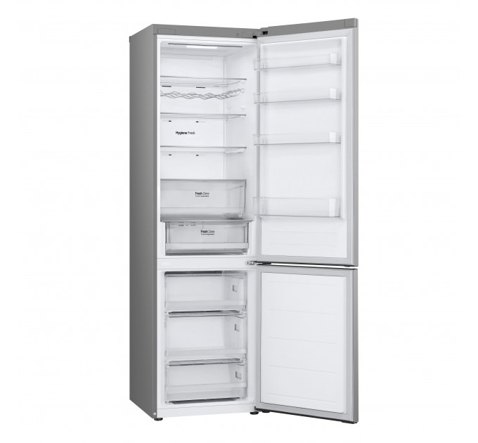 Холодильник LG з нижн. мороз., 203x60х68, холод.відд.-277л, мороз.відд.-110л, 2дв., E, NF, інв., диспл зовн., зона св-ті, сріблястий