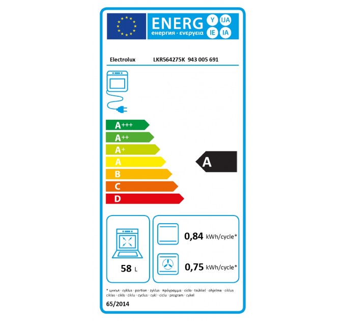 Плита Electrolux электрическая стеклокерамическая, 58л, 50x60см, конвекция, пар, черный
