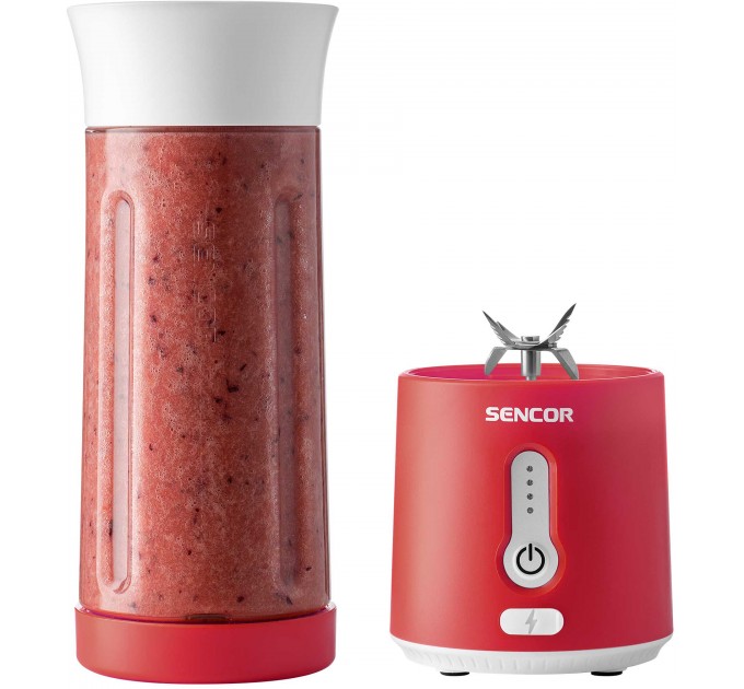 Блендер Sencor портативний для смузі 150Вт, чаша-500мл, USB-C, біло-червоний