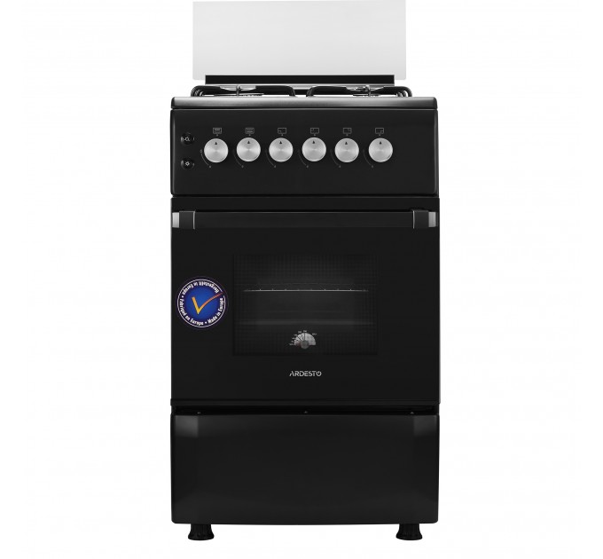 Плита ARDESTO газовая, 50л, 50x60см, электроподжиг, подсветка, термометр, кофе адаптер, откидной ящик, форсунки LPG (подключение газового баллона), черный