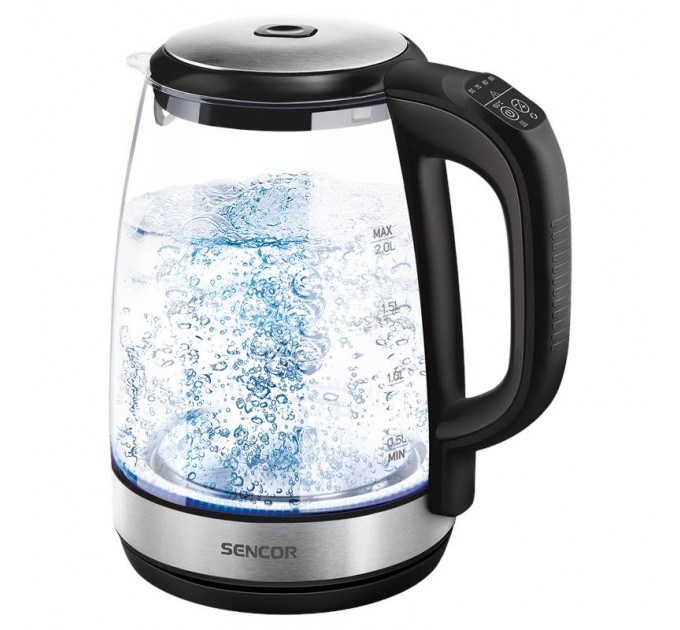 Електрочайник Sencor 2л, Strix, скло, 5 темп.реж, скло, чорний