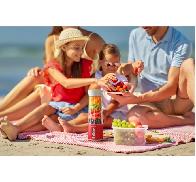 Блендер Sencor портативний для смузі 150Вт, чаша-500мл, USB-C, біло-червоний