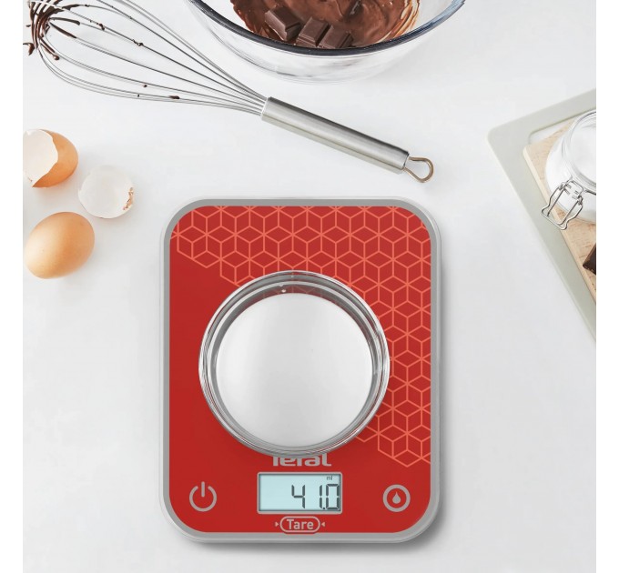 Весы Tefal кухонные Optiss, 5кг, AAAx2 в компл, стекло, красный