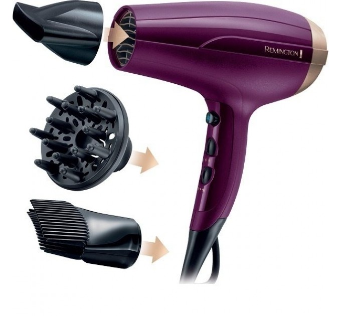 Фен Remington Your Style, 2300Вт, режимов-3, дифузор, насадка для прикорневого обьема, иониз-я, хол. обдув, фиолетовый