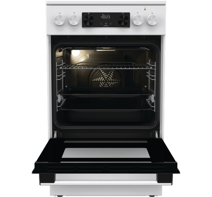 Плита Gorenje электрическая стеклокерамическая, 70л, 50x60см, дисплей, приготовление с паром, программатор, белый