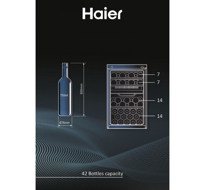 Холодильник Haier для вина, 82x49.7х58.5, холод.отд.-106л, зон - 2, бут-42, ST, дисплей, черный