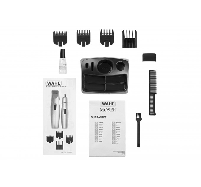 Триммер WAHL Mustache & Beard для бороды и усов, ААx3, роторный мотор, насадок-4, триммер дляя носа, подставка, сталь, серый