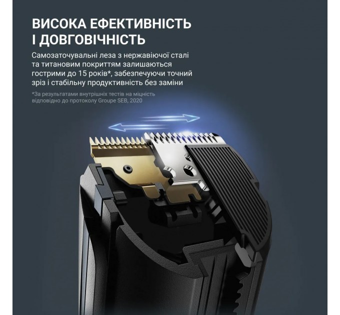 Машинка для стрижки Rowenta Advancer, сеть+акум., роторный мотор, насадок-2, кейс, титан.напыл., зеленый