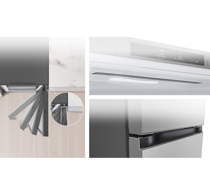 Холодильник LG с нижн. мороз., 186x60х68, холод.отд.-234л, мороз.отд.-107л, 2дв., А++, NF, инв., диспл внутр., зона св-ти, серебристый