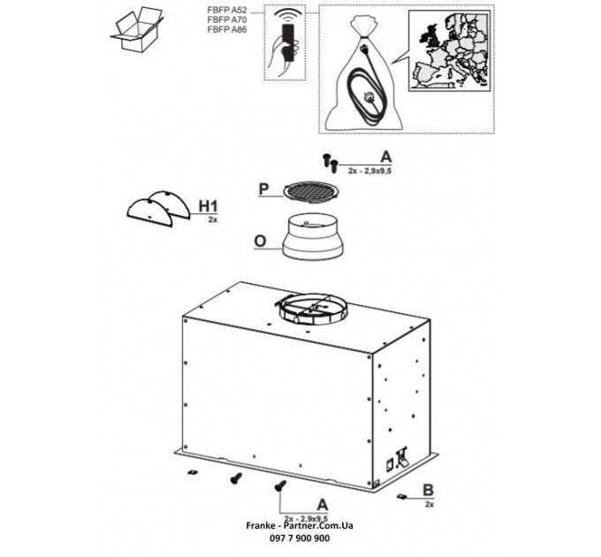 Вытяжка Franke встраиваемая 70см, 1120м.куб/ч, Box Flush Evo FBFE BK MATT A70, черный матовый