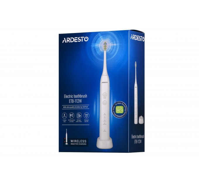 Щітка зубна електр. ARDESTO, ETB-112W, 40т. колив/хв, насадок-2, IPX7, білий
