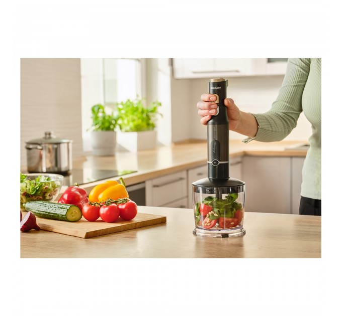 Блендер Sencor погружной 1200Вт, 6в1, чаша-800мл, вспениватель молока, черный