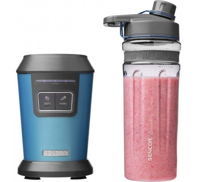 Блендер для смузи Sencor стационарный 800Вт, 2 емкости, чаша-600мл, титановые лезвия, синий