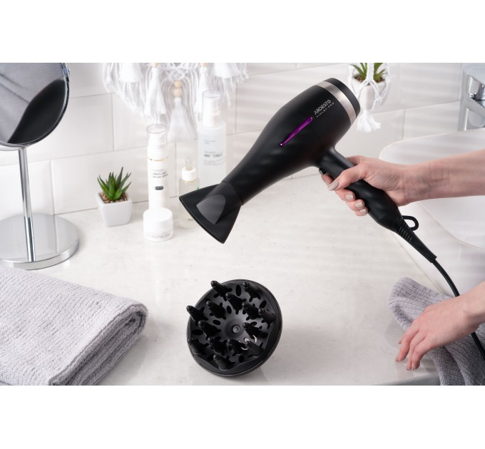 Фен ARDESTO Violet PRO HD-Y223PRO, 850-2200Вт, 2 скорости, 3 темп.режима, диффузор, черный