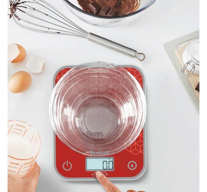 Весы Tefal кухонные Optiss, 5кг, AAAx2 в компл, стекло, красный