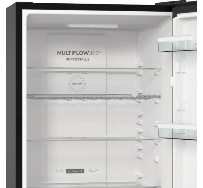 Холодильник с нижн. мороз. камерой Gorenje, 185х60х60см, 2 дв., 204(96)л, А++, NoFrost+ , LED дисплей, Зона св-ти, черный