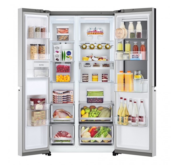 Холодильник LG SBS, 179x91х74, холод.отд.-416л, мороз.отд.-239л, 2дв., F, NF, инв., диспл внутр., зона св-ти, Door in door, нерж