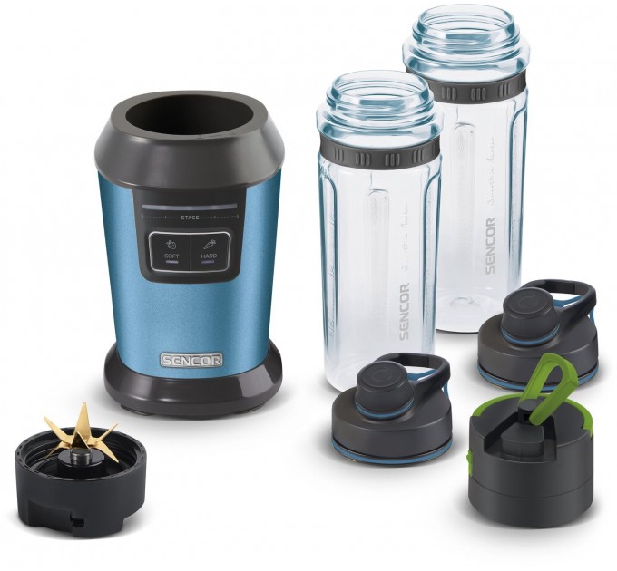 Блендер для смузи Sencor стационарный 800Вт, 2 емкости, чаша-600мл, титановые лезвия, синий