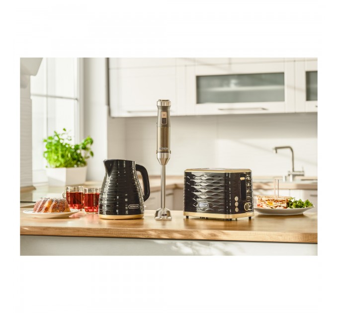 Тостер Sencor 930Вт, підігрів, розморожування, підсвічування, пластик, чорно-золотий