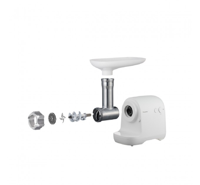 М'ясорубка Panasonic, 1700Вт, 3кг/мин, 3 решітки, насадка для ковбас, пластик, білий