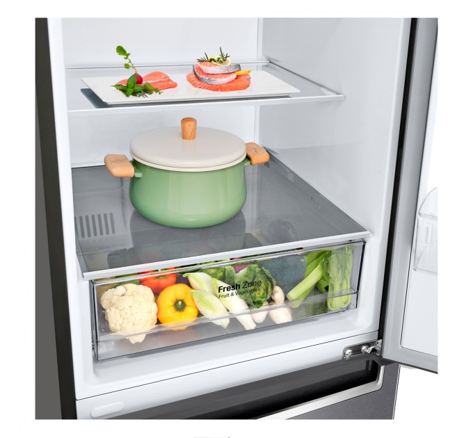 Холодильник LG с нижн. мороз., 186x60х68, холод.отд.-234л, мороз.отд.-107л, 2дв., E, NF, инв., диспл внутр., зона св-ти, серый темный