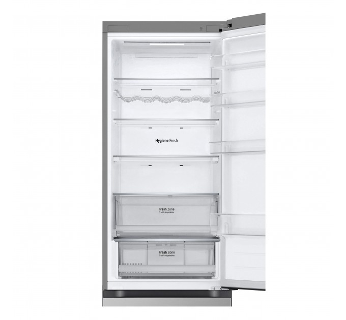 Холодильник LG з нижн. мороз., 203x60х68, холод.відд.-277л, мороз.відд.-110л, 2дв., E, NF, інв., диспл зовн., зона св-ті, сріблястий