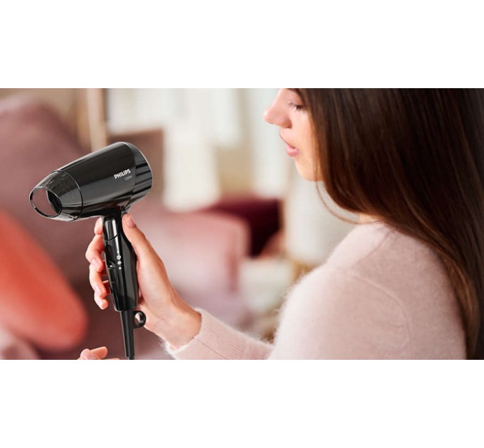 Фен Philips EssentialCare дорожный, 1200Вт, режимов-3, хол. обдув, черный
