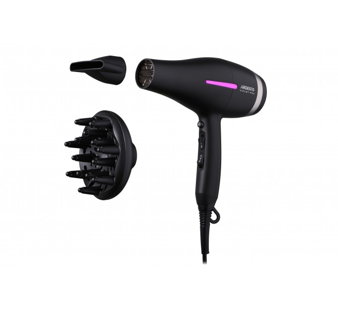 Фен ARDESTO Violet PRO HD-Y223PRO, 850-2200Вт, 2 скорости, 3 темп.режима, диффузор, черный