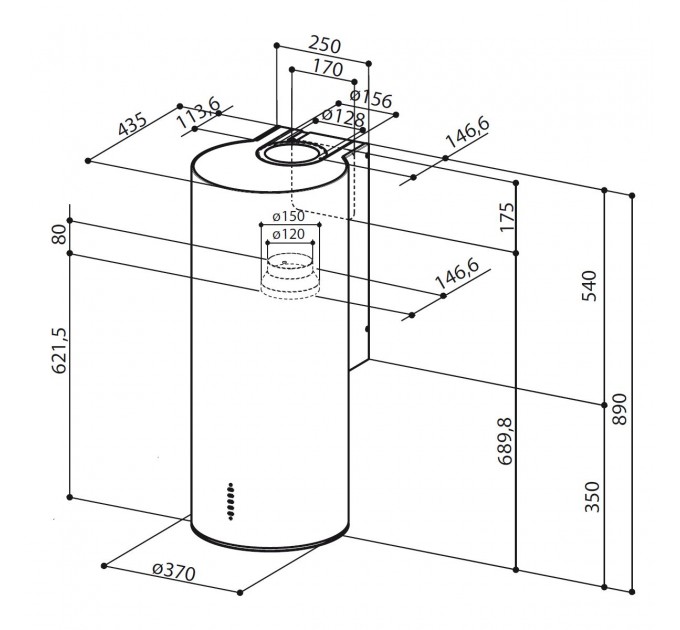 Вытяжка Faber купольная, 37см, 1136м.куб/ч, Cylindra Plus Bk Matt A37, черный матовый