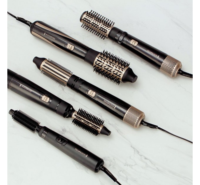 Фен-щетка Remington Blow Dry & Style Caring, 1200Вт, режимов-2, иониз-я, хол. обдув, кейс для хранения, керамика, черно-золотой