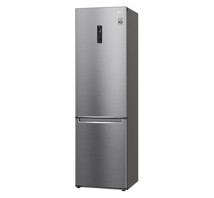 Холодильник LG с нижн. мороз., 203x60х68, холод.отд.-277л, мороз.отд.-107л, 2дв., E, NF, инв., диспл внешн., зона св-ти, Metal Fresh, серебристый
