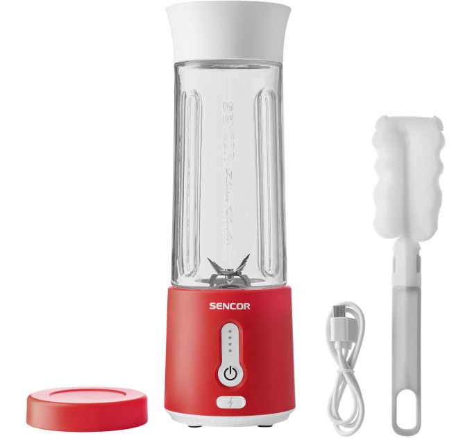Блендер Sencor портативний для смузі 150Вт, чаша-500мл, USB-C, біло-червоний