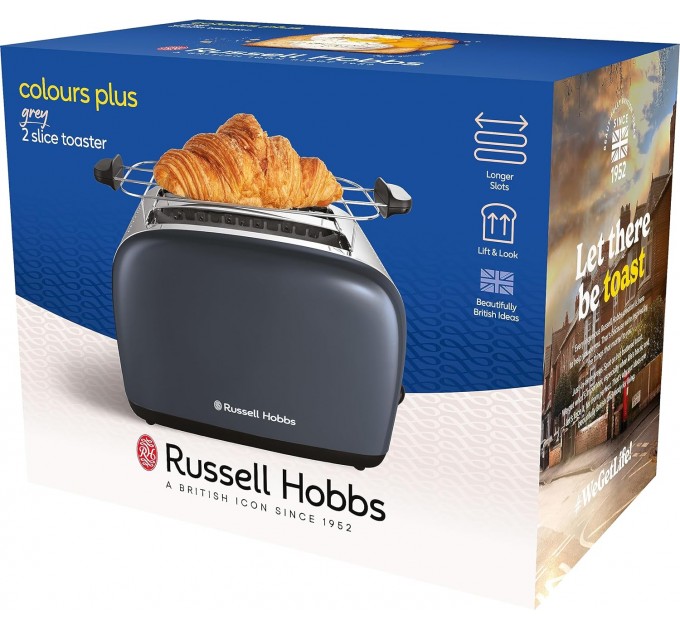 Тостер Russell Hobbs Colours Plus 1600Вт, подогрев, разморозка, металл, серый