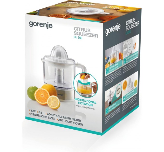 Соковыжималка Gorenje цитрус-пресс 30Вт, чаша-0.8л, пластик/металл, белый