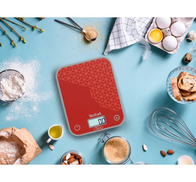 Весы Tefal кухонные Optiss, 5кг, AAAx2 в компл, стекло, красный
