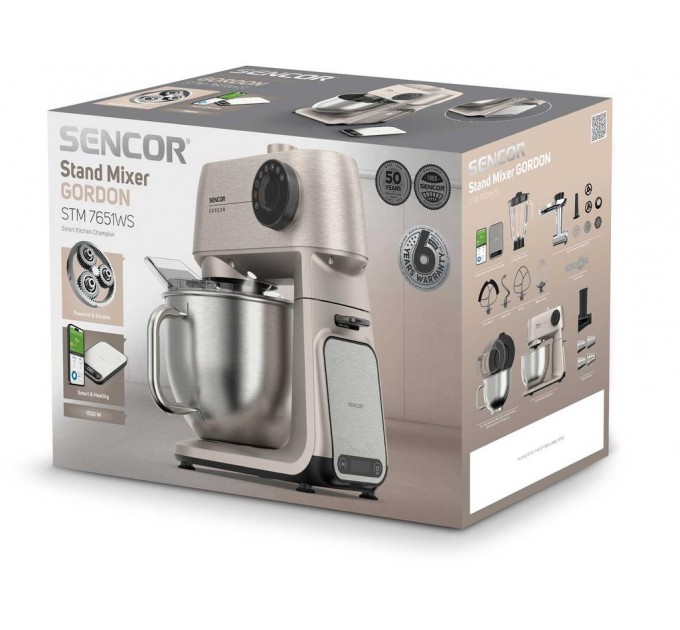 Кухонная машина Sencor Gordon, 1500Вт, чаша-металл, корпус-металл, насадок-20, метал