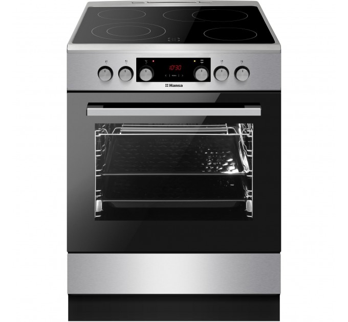 Плита Hansa электрическая стеклокерамическая, 60х60см, 65л, дисплей, нержавеющая сталь