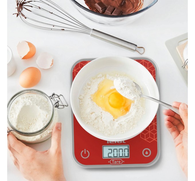 Весы Tefal кухонные Optiss, 5кг, AAAx2 в компл, стекло, красный