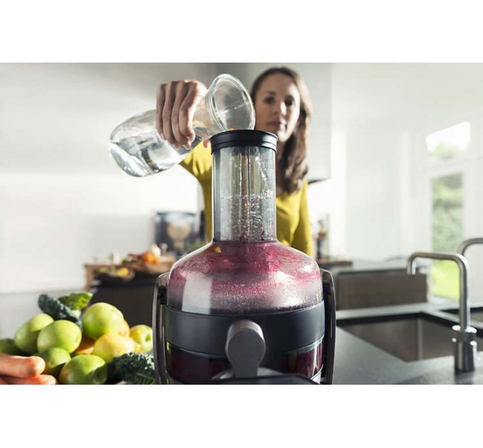 Соковитискач Philips Avance Collection відцентрований 1000Вт, чаша-1л, жмих-2.1л, жолоб на ціле яблуко, пластик, чорний