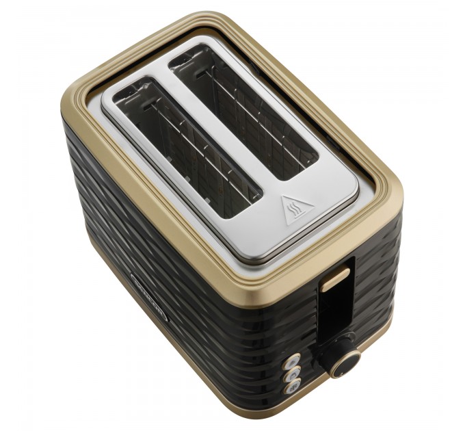 Тостер Sencor 930Вт, підігрів, розморожування, підсвічування, пластик, чорно-золотий