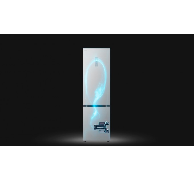 Холодильник LG с нижн. мороз., 203x60х68, холод.отд.-277л, мороз.отд.-107л, 2дв., А++, NF, инв., диспл внешн., Fresh Сonverter, Metal Fresh, серебристый