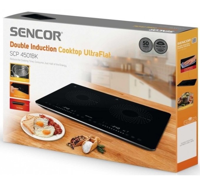 Плитка настольная Sencor индукционная, комф. - 2, 1.4+2Вт, управл - сенсор, черный