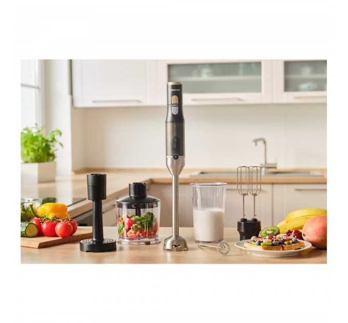 Блендер Sencor погружной 1200Вт, 6в1, чаша-800мл, вспениватель молока, черный