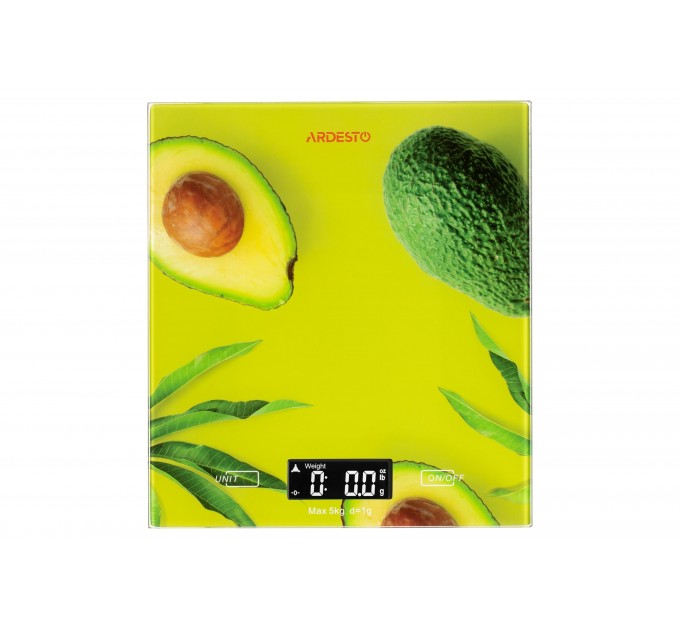 Весы ARDESTO кухонные Avocado, 5кг, AAAx2 в компл, стекло, многоцветный