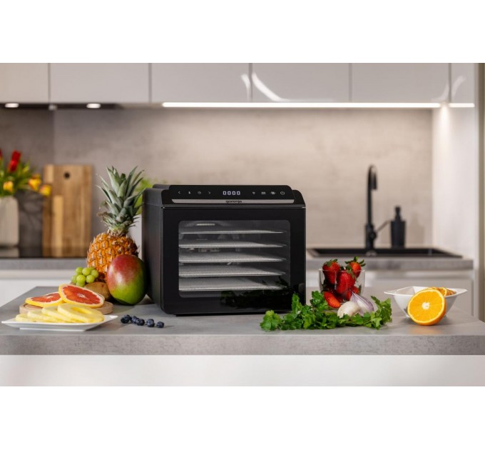 Сушарка для продуктів Gorenje 580Вт, піддонів - 6x1.5см, діаметр - 25см, макс - 75°С, дисплей, пластик+метал, чорний