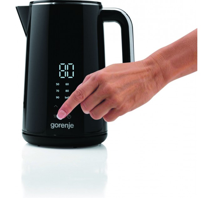 Електрочайник Gorenje 1.7л, подвійні стінки, LED дисплей, Strix контроль, чорний