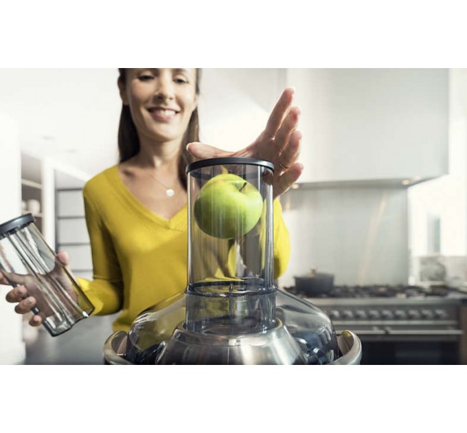 Соковитискач Philips Avance Collection відцентрований 1000Вт, чаша-1л, жмих-2.1л, жолоб на ціле яблуко, пластик, чорний